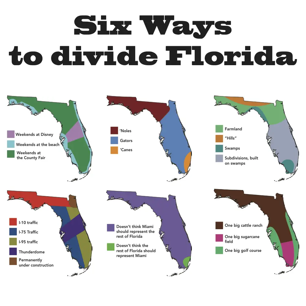 Map o the 6 ways to divide Florida