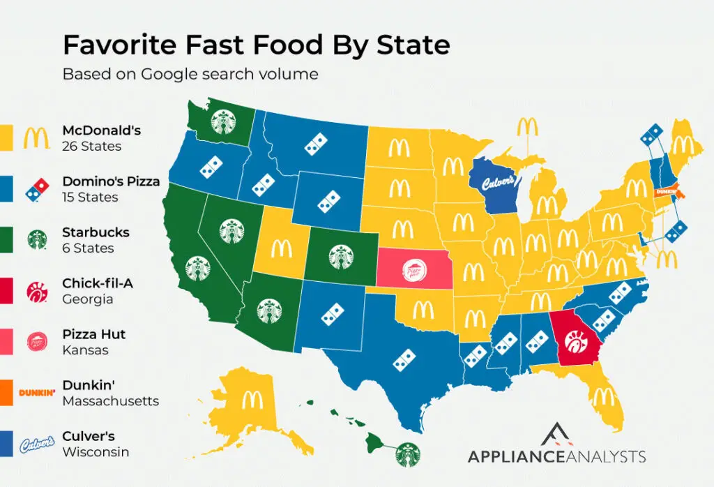 Favorite fast-food chain by state based on Google search volume mapped