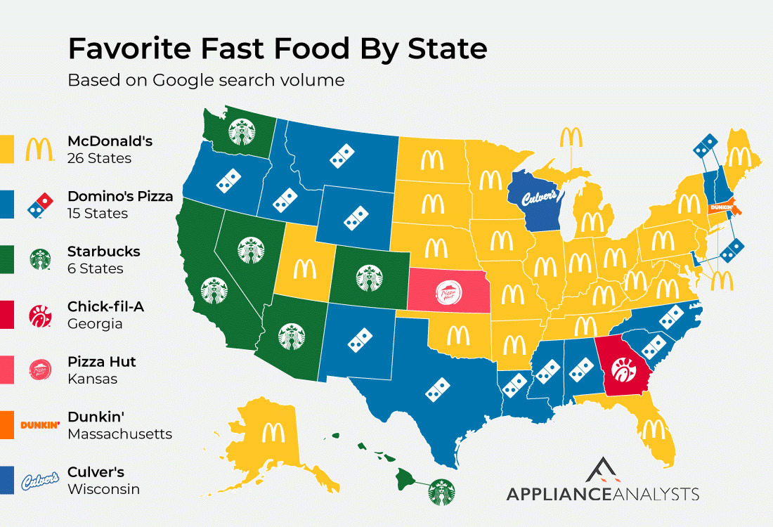 Distribution of fast food in the U.S. Vivid Maps