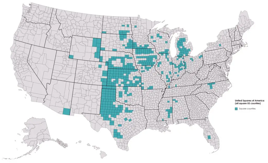 All square counties in the U.S. mapped