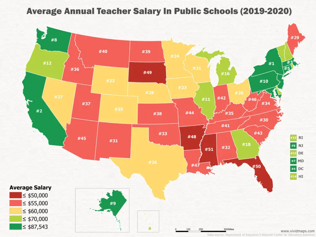 The Salary Of U S Teachers Mapped Vivid Maps