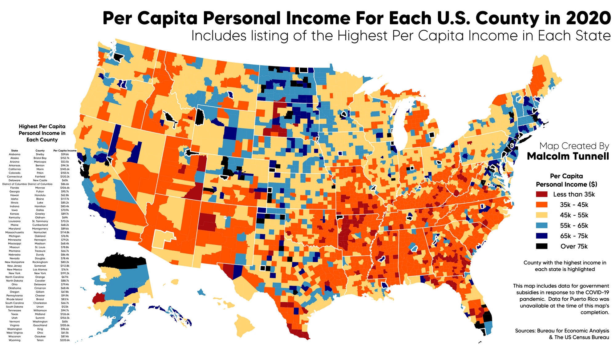 Personal Income By U S County Mapped Vivid Maps