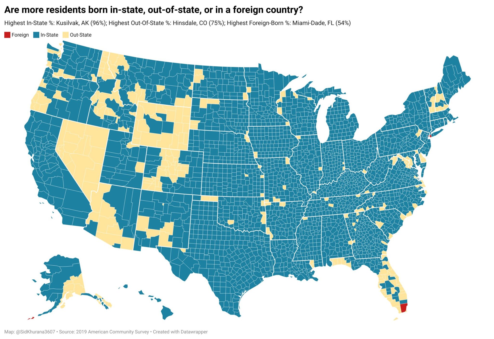 US born population living in State of birth - Vivid Maps