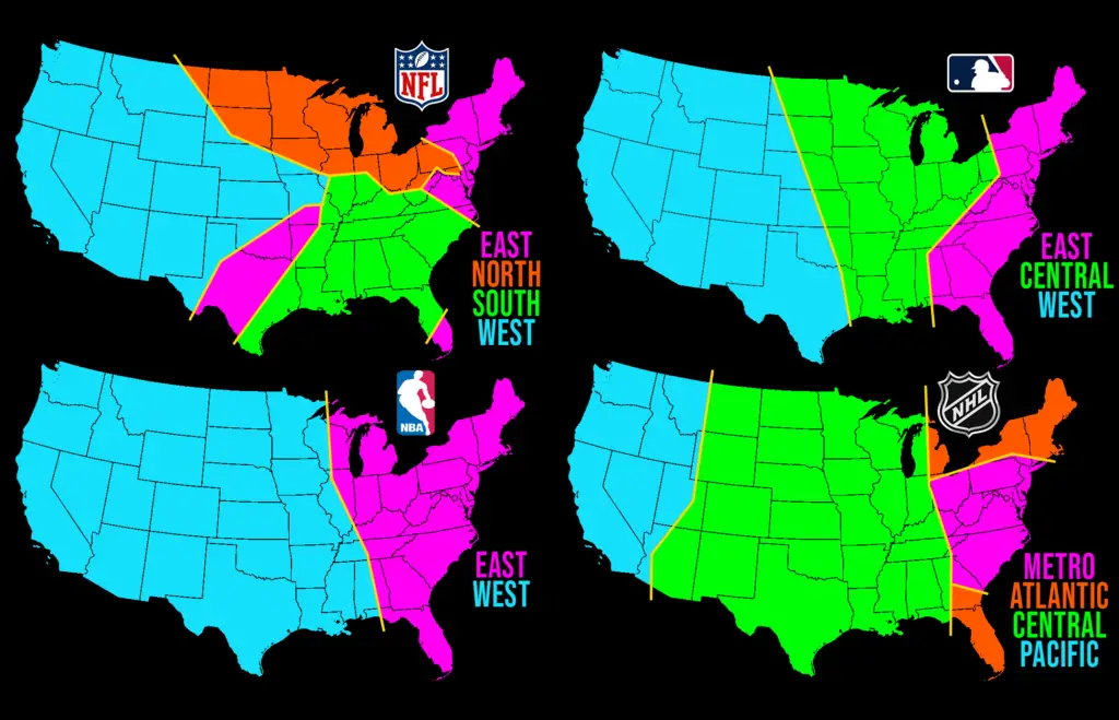 How sports teams divide the U.S. mapped