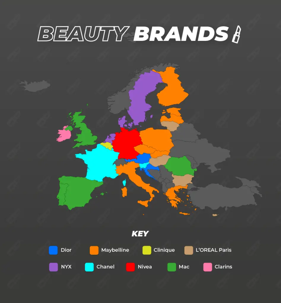 Map of beauty brands in Europe