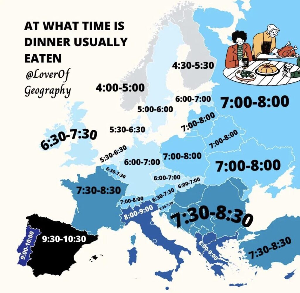 Diner time in Europe mapped