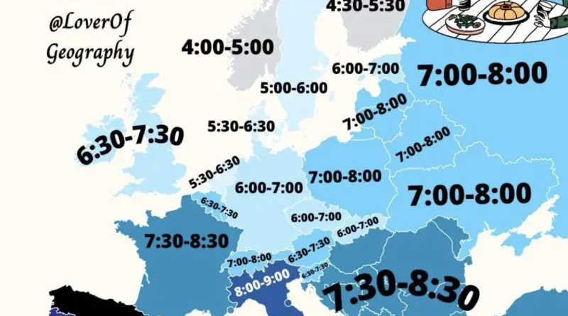 Map of dinner time in Europe