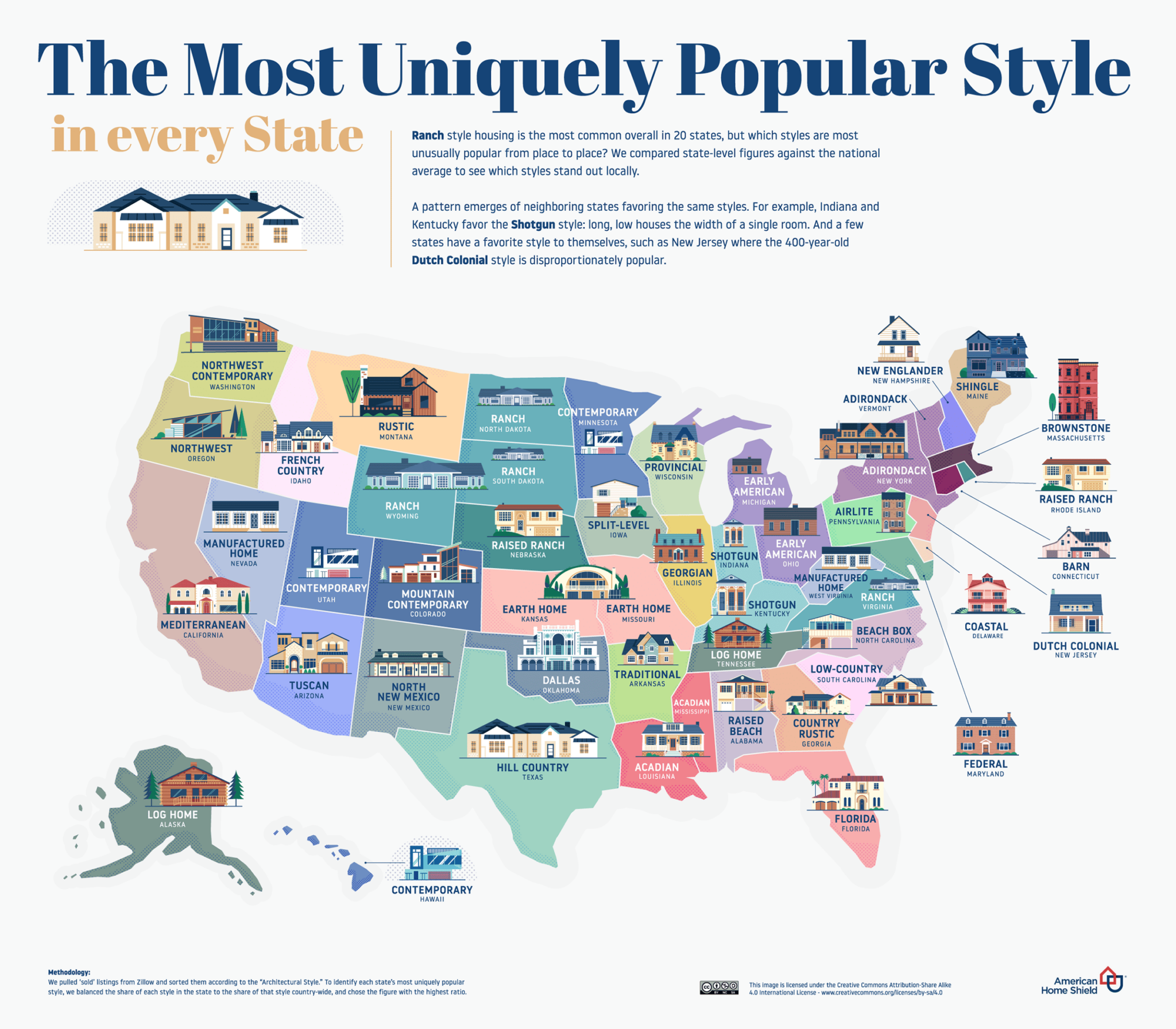 The most popular and valuable house styles in the U.S. - Vivid Maps