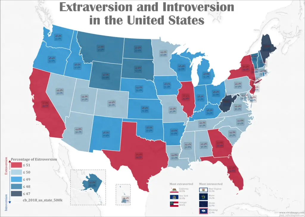 Map of extraversion and introversion in the United States