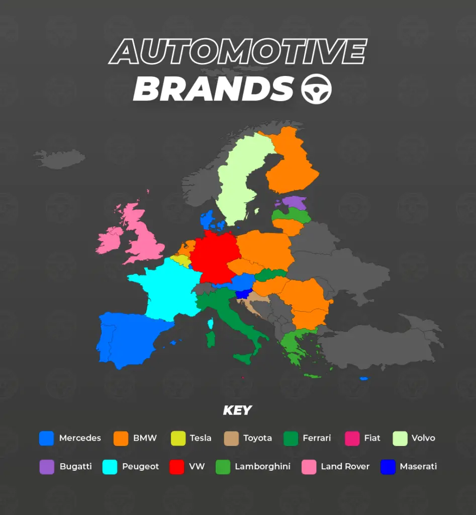 Map of automotive brands in Europe