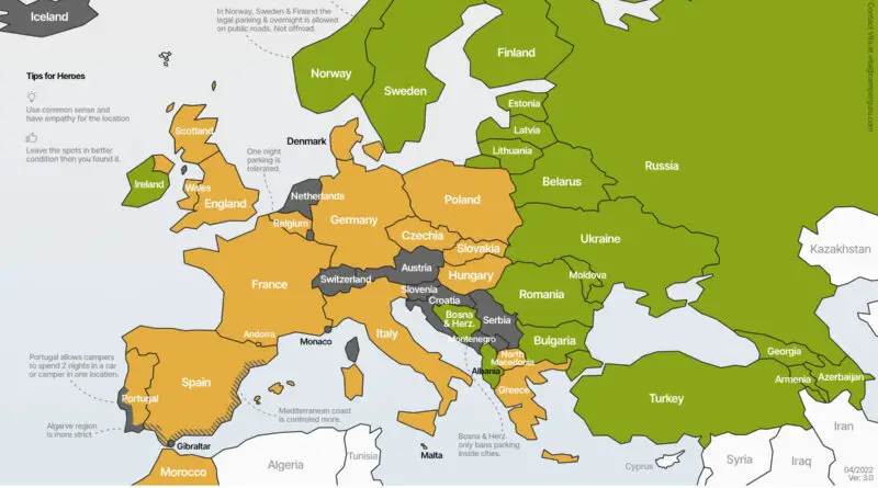 Freecamping Map of Europe