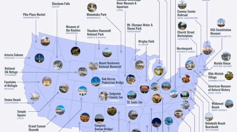 Map of the most divisive attractions in the United States