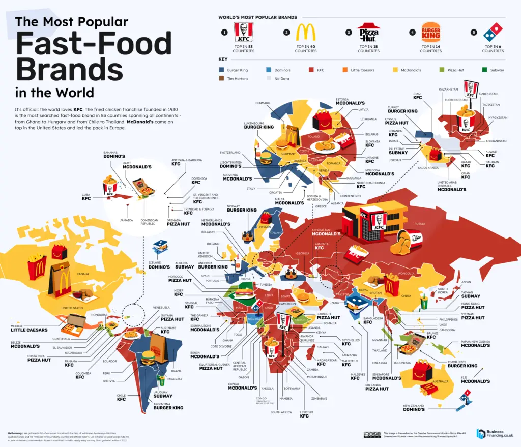 World map of the Most Popular Fast-Food Brands