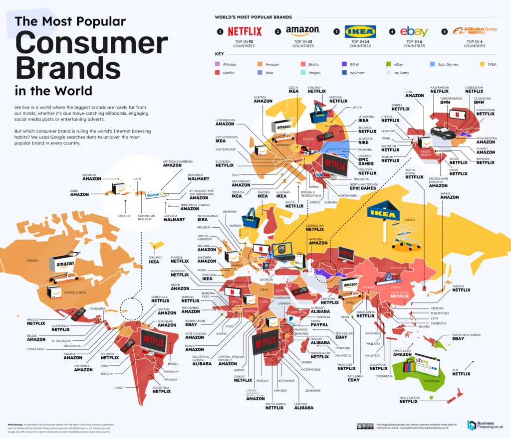 World map of the Most Popular Brands