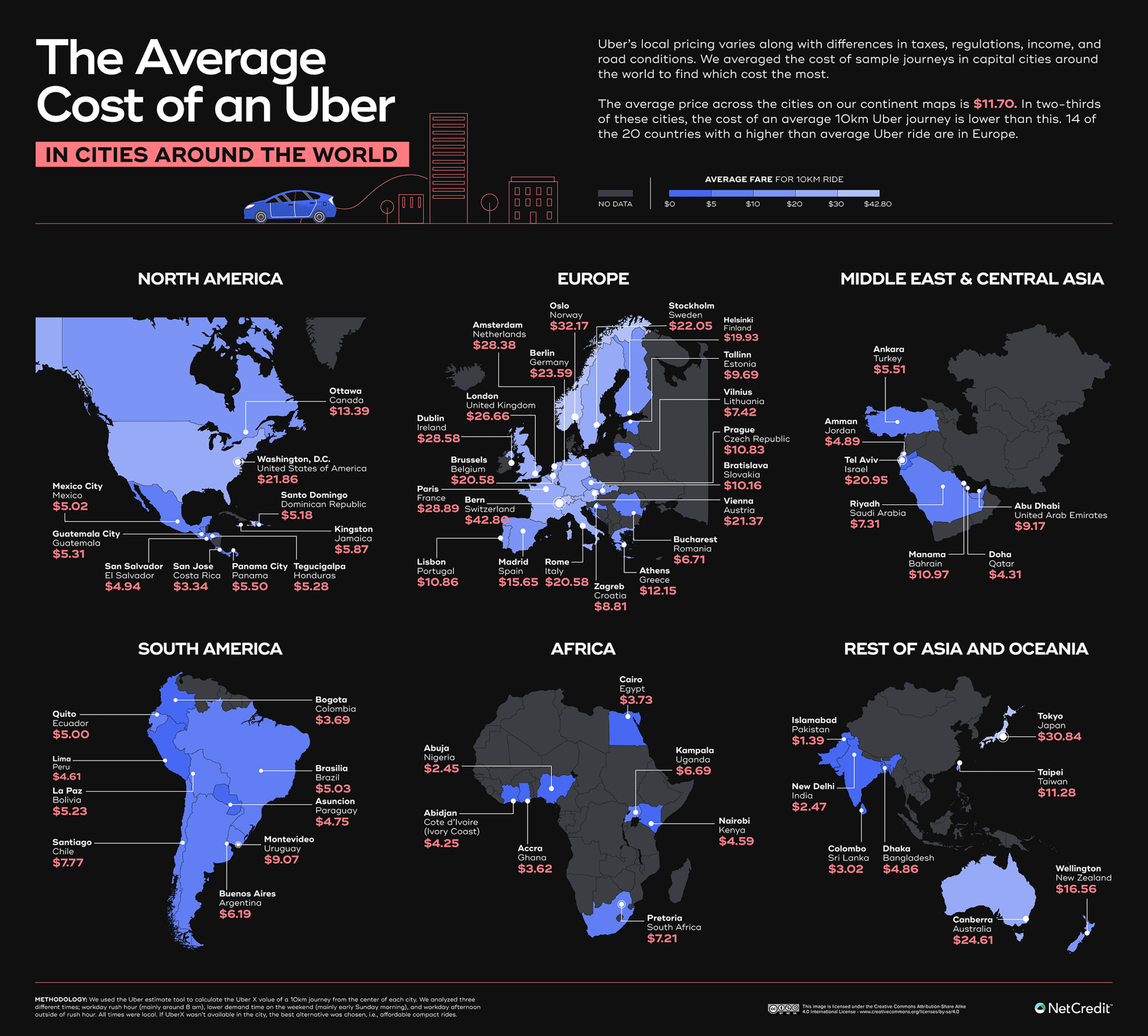 How much does an Uber ride cost worldwide? Vivid Maps