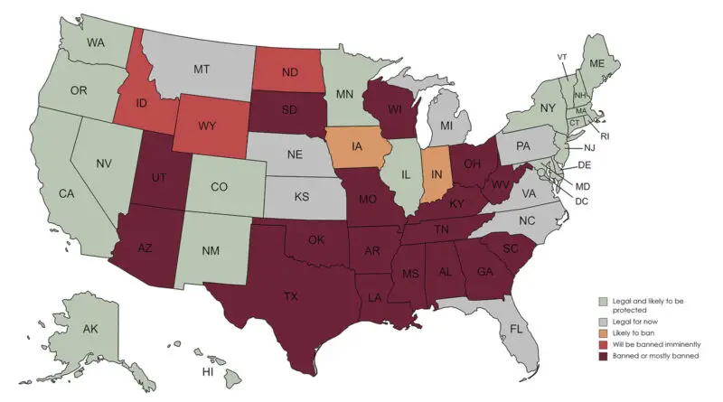 U.S. Map: Where is in the U.S. abortions is banned?