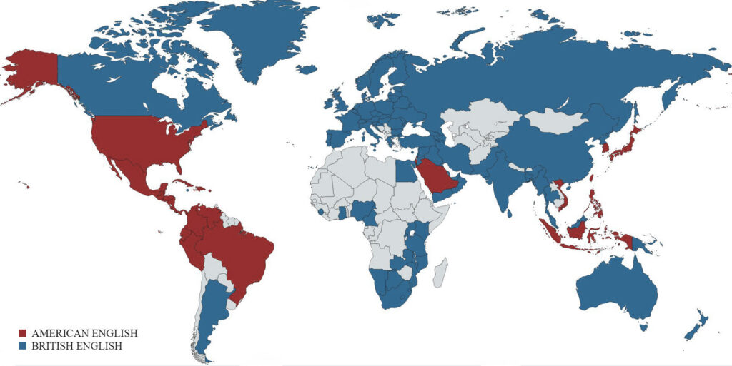 American Englis vs. British English mapped