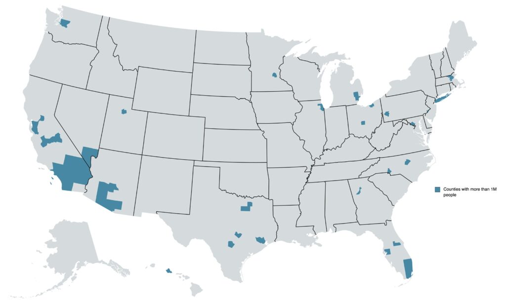 U.S. Counties With More than 1 Million People Mapped