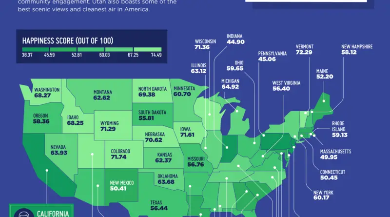 Map of the Happiest States in the United States