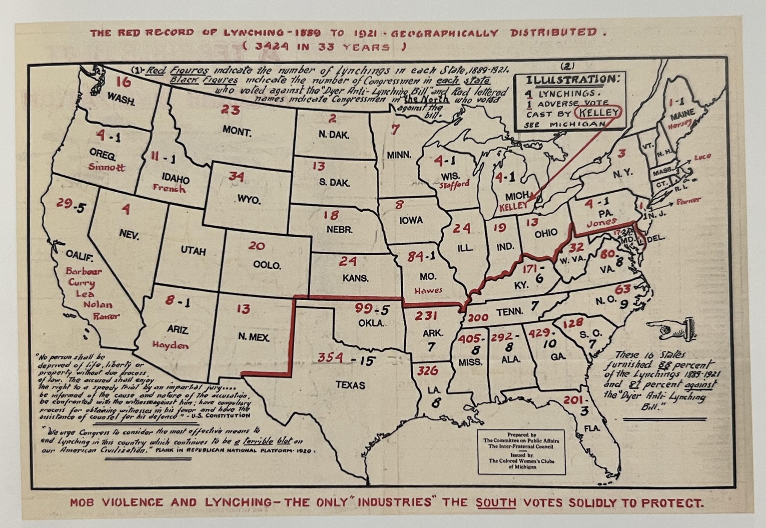 Map of lynching in America