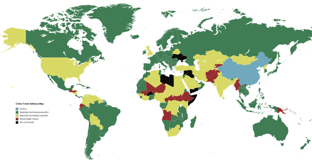 China's travel advisory world map