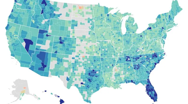 Change in average home selling price by U.S. county