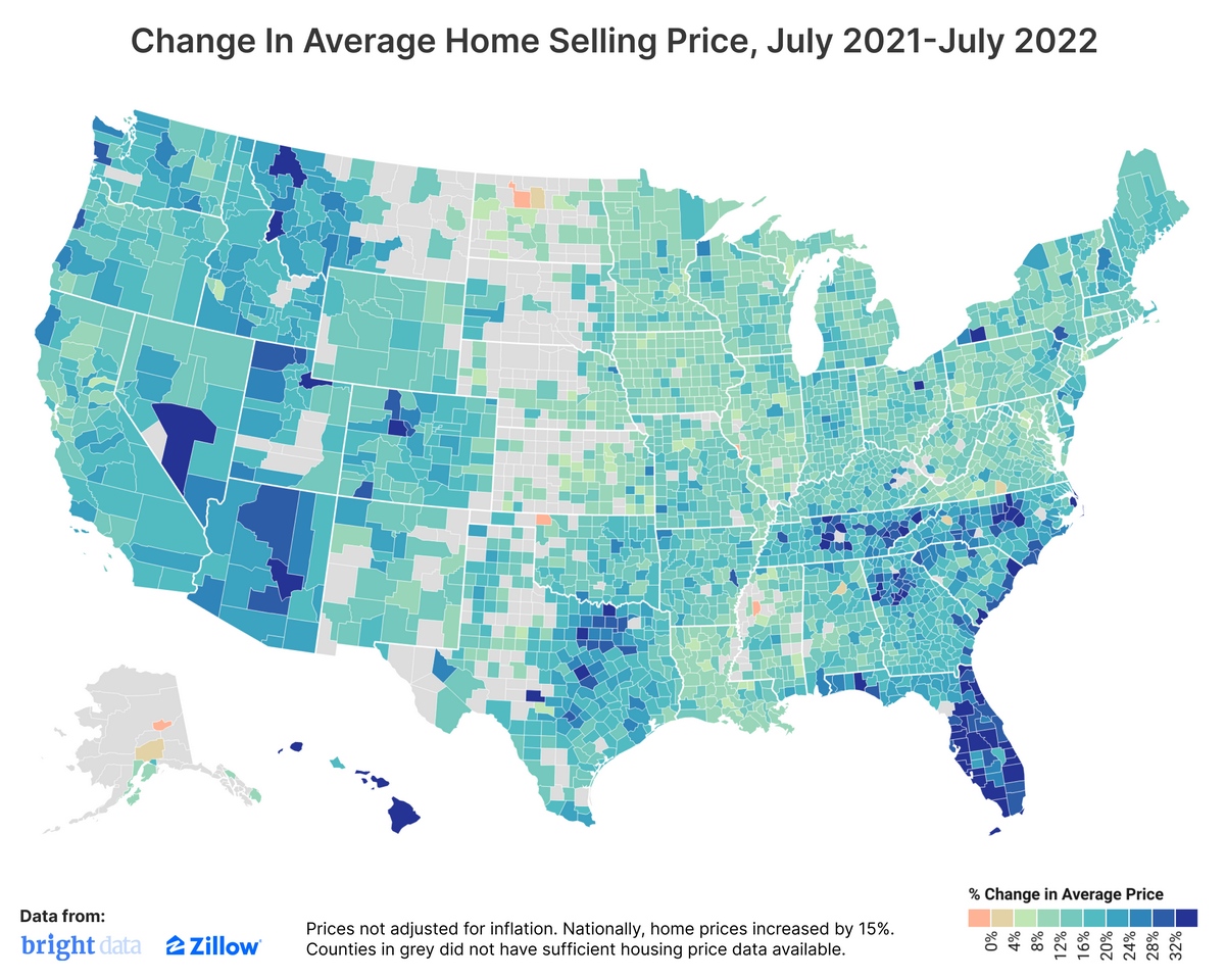 Changes In U.S. Home Prices Over The Last Year Vivid Maps