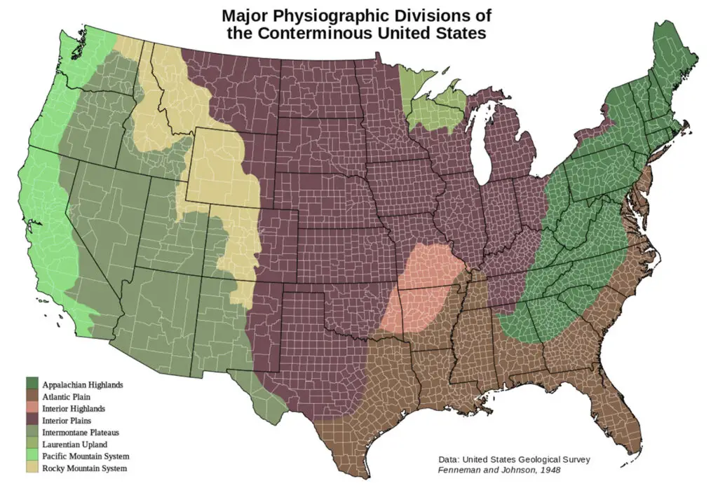 Map of Major Physiographic Divisions of the Conterminous U.S.