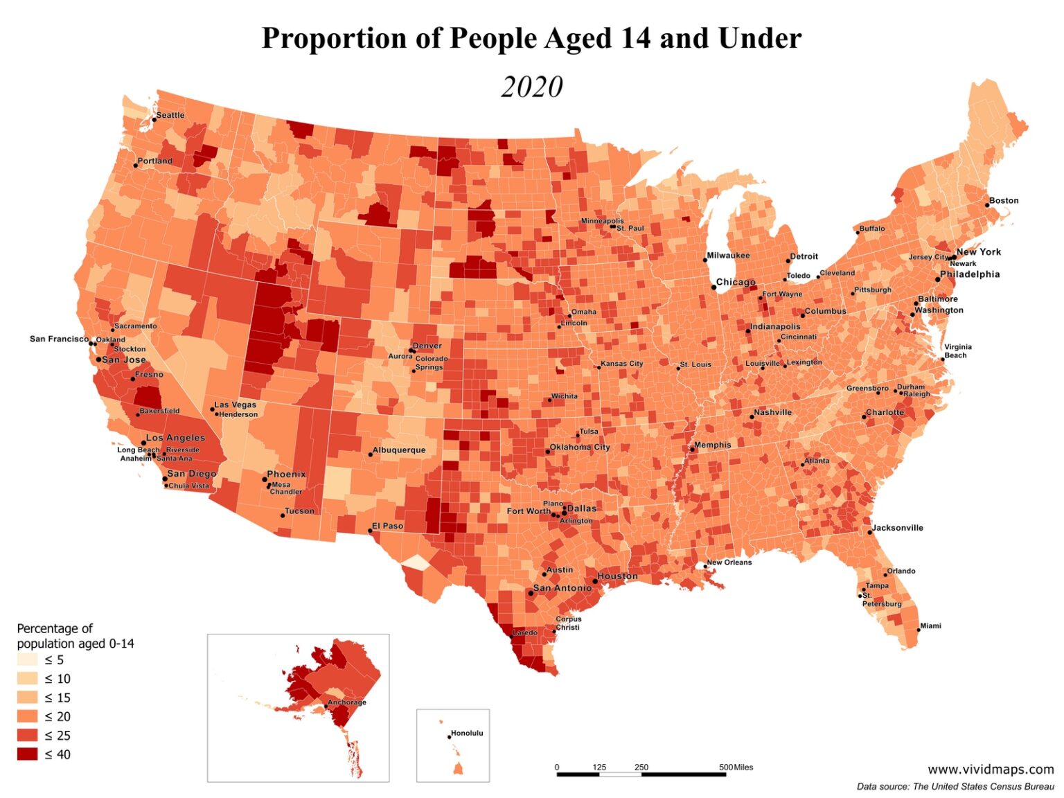 U.S. population aged 0-14 years - Vivid Maps