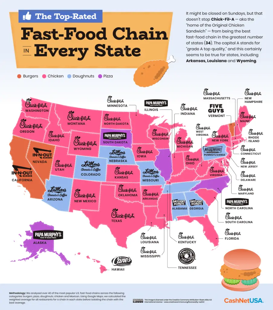 The Top-Rated Fast-Food Chain in Every U.S. States Mapped