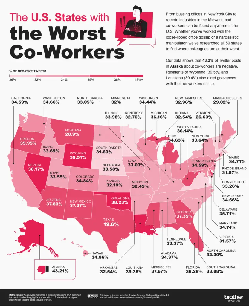 World map of American States With the Worst Co-Workers