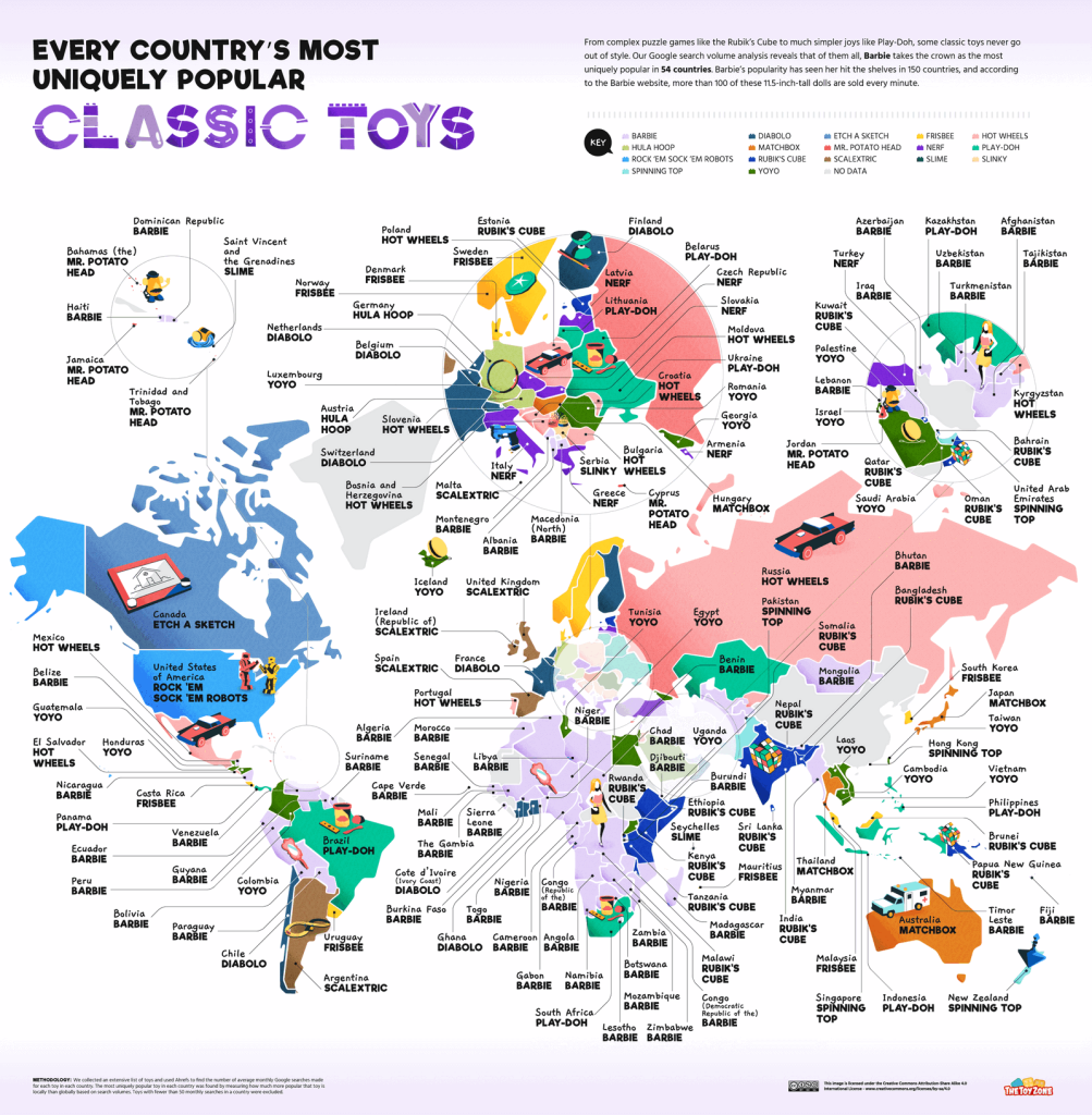 World Map of Every Country's Most Uniquely Popular Classic Toys