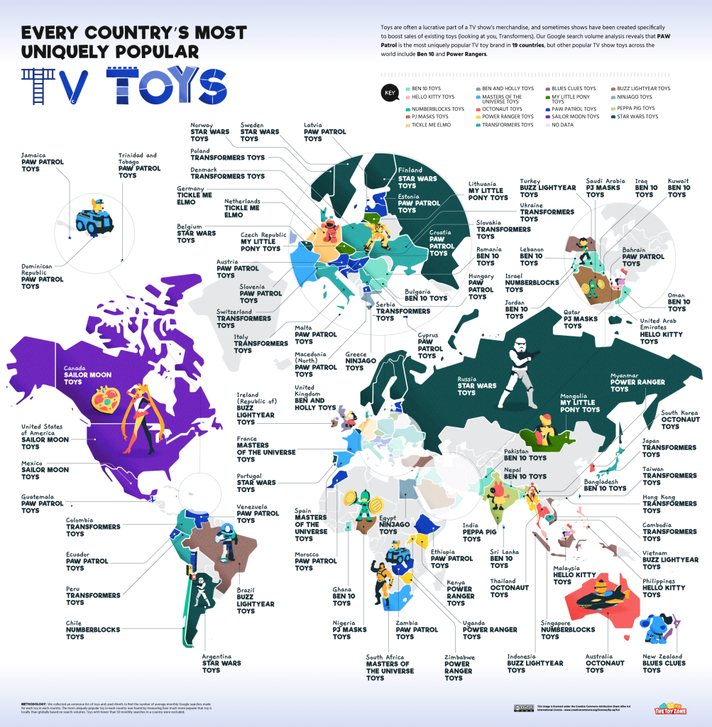 Word Map of Every Country's Most Uniquely Popular TV Toys