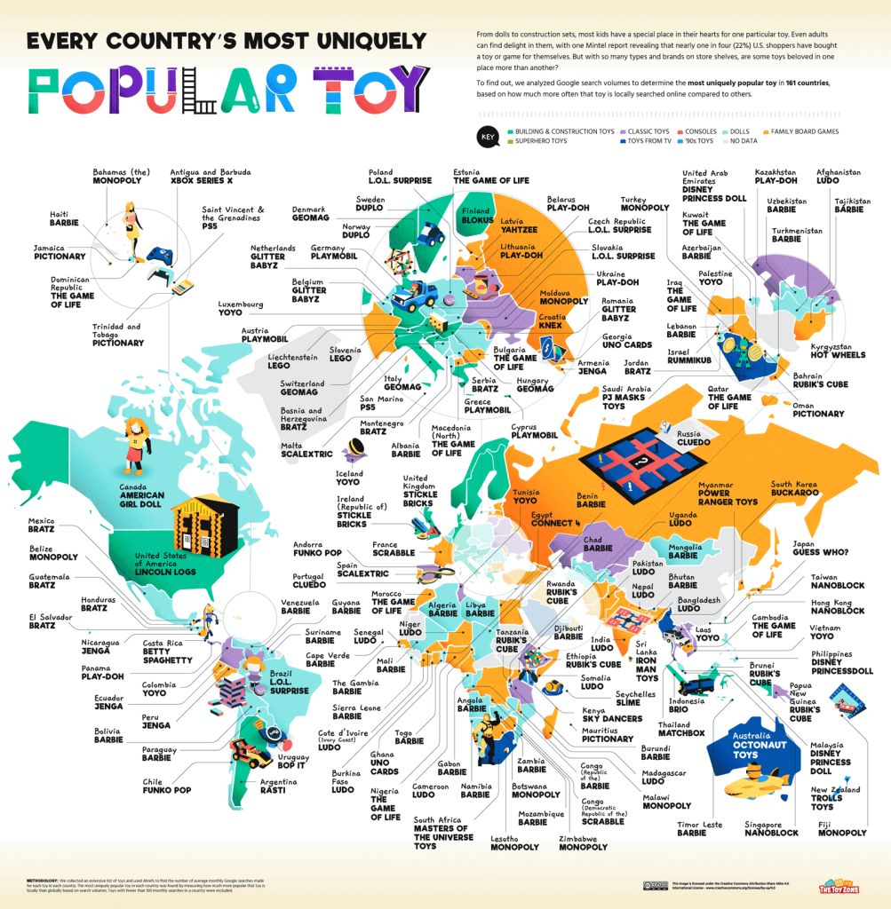 World Map of Every Country's Most Uniquely Popular Toys