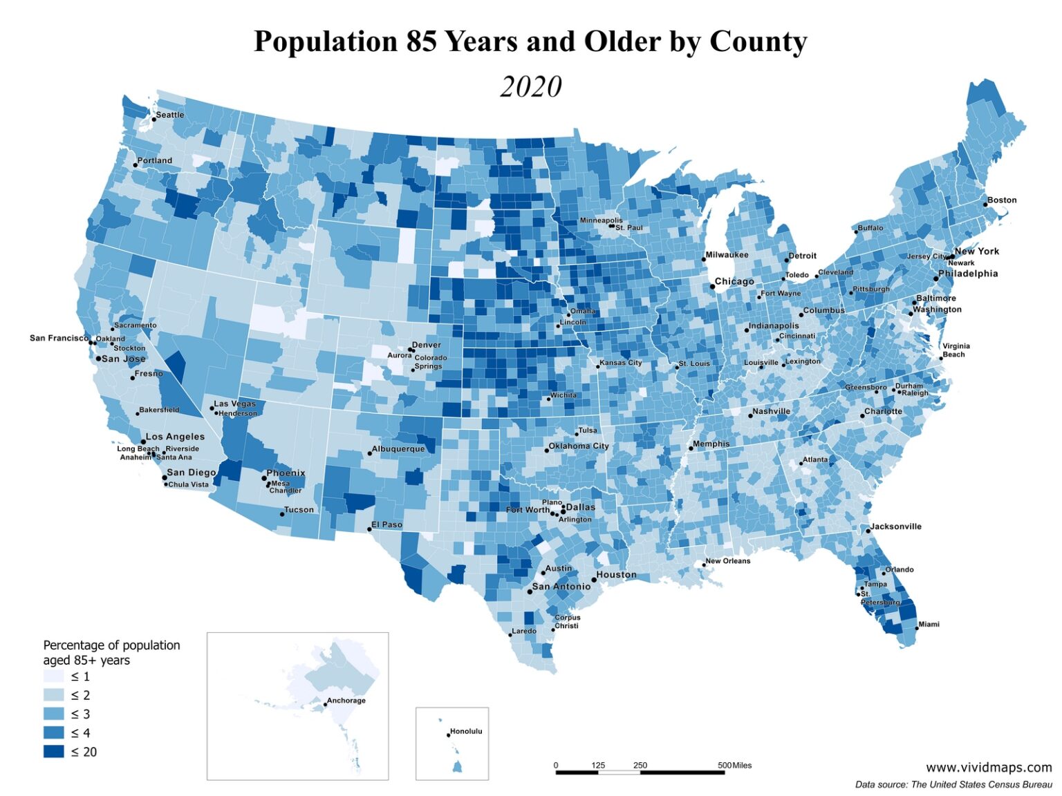The oldest county populations in the U.S. (2000 - 2020) - Vivid Maps