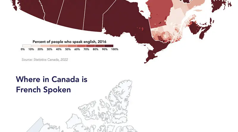 Map of where English and French are spoken in Canada