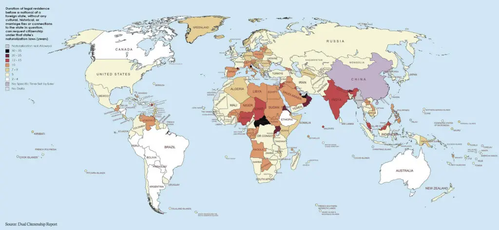 Residence requirements for naturalization worldwide