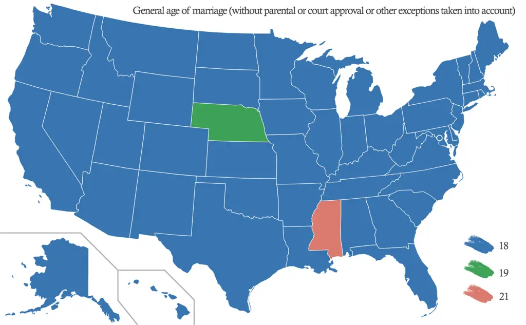 Map of marriage age in the United States