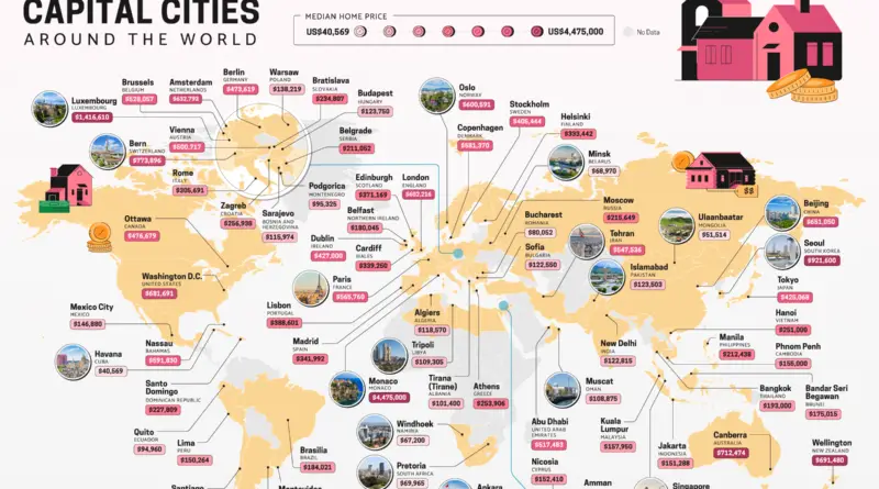 World-Map of Average Price of Homes in Capital Cities