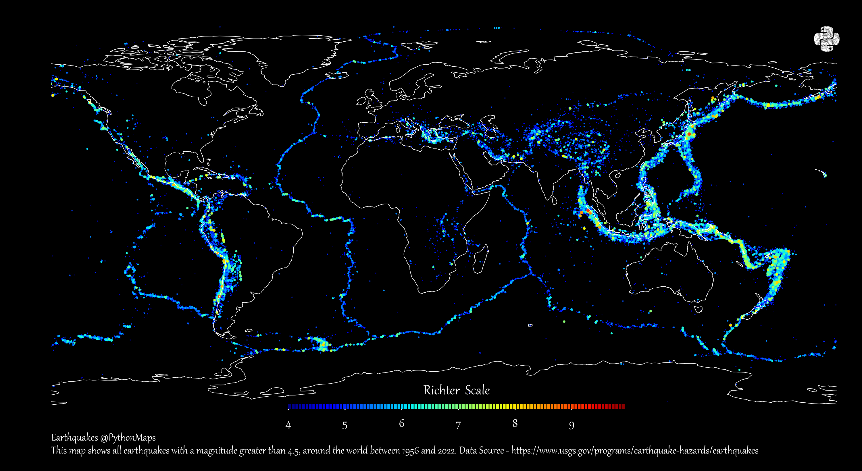 Earthquakes mapped