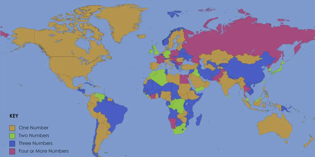 Emergency numbers by country - Vivid Maps