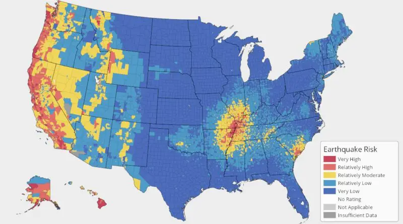 Earthquake Risk Index map of the United States