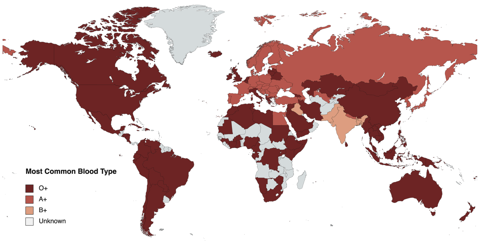 Distribution Of Blood Type In The World - Vivid Maps