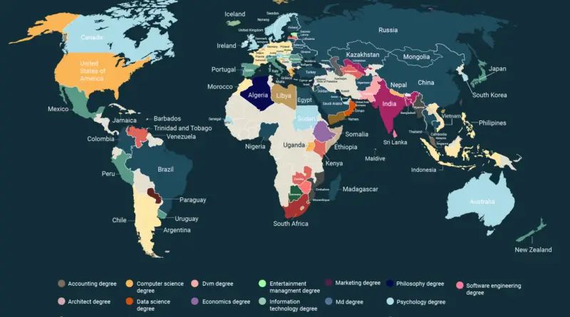 The World Map of the Most Searched College Degrees Worldwide