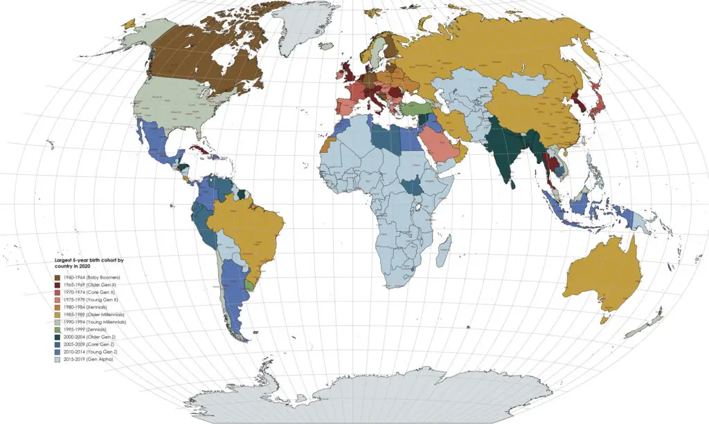 Predominant Generations by Country - Vivid Maps