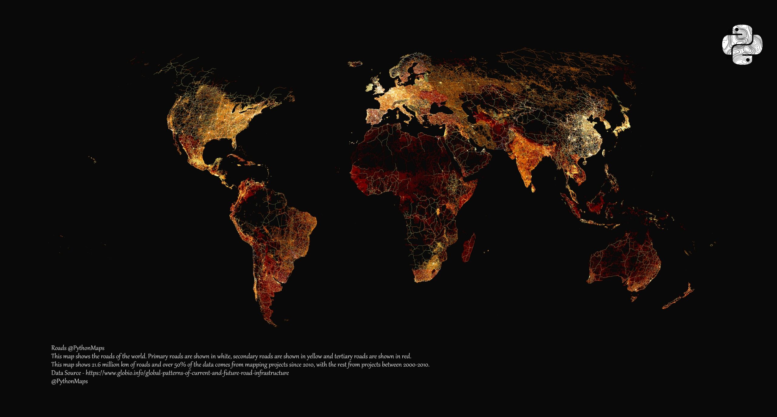 World map of roads