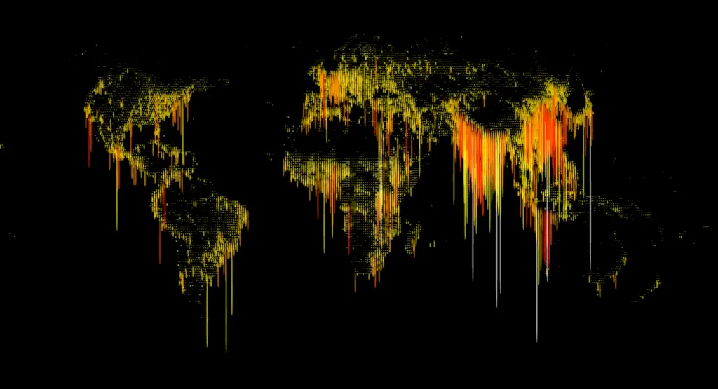 world map of the highest-density population spots