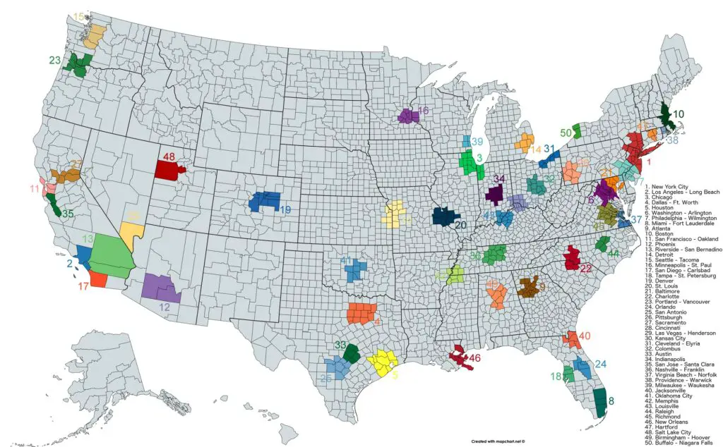 Map of the United States: metropolitan areas