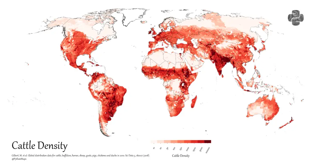 World map of cattle density