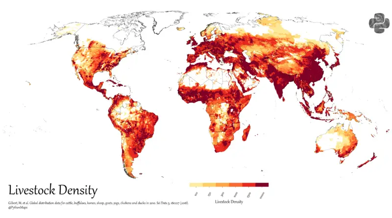 World map of livestock density